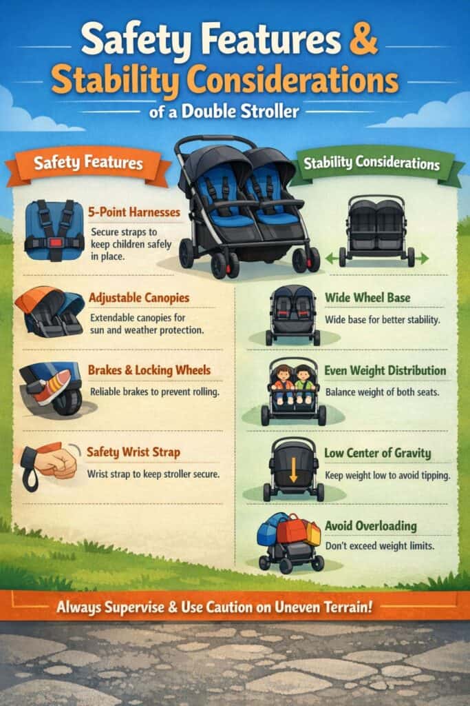 Safety Features and Stability of a double stroller.