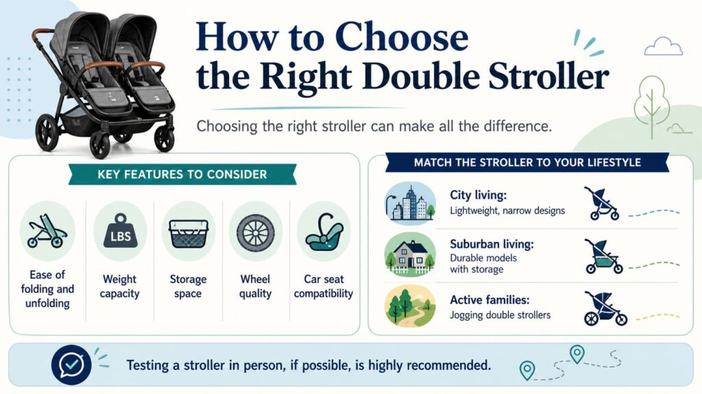An infographic about hoe to choose the right doubke stroller